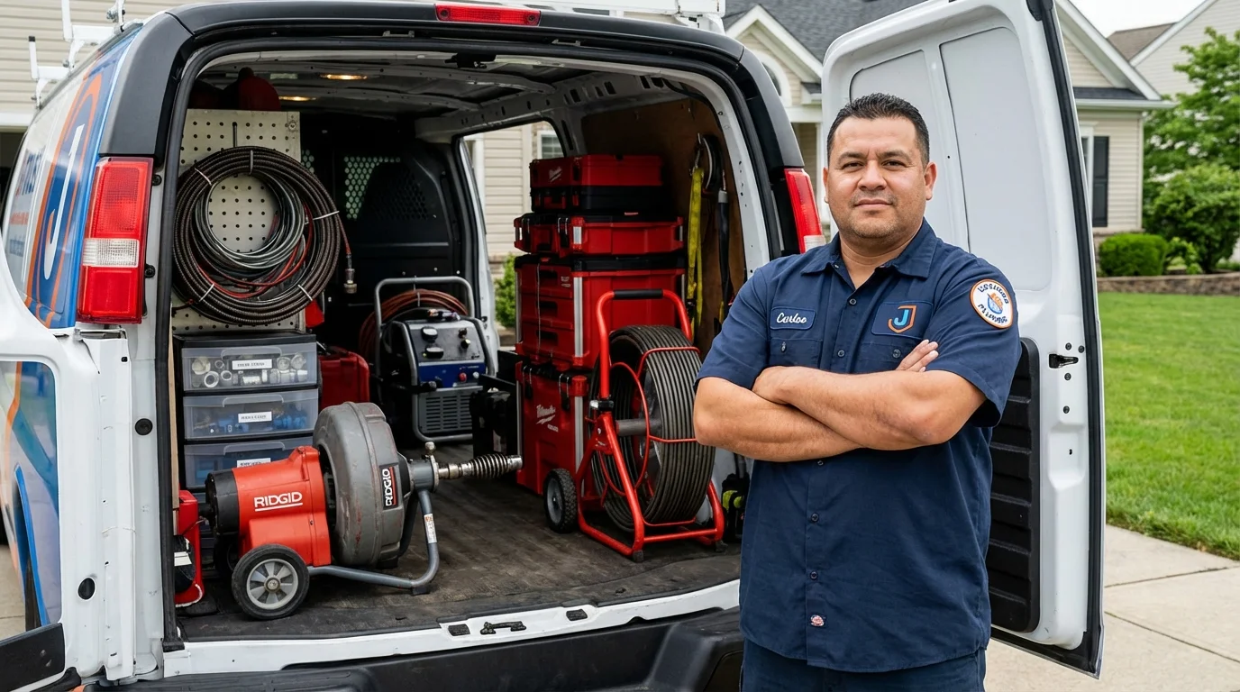 Professional drain cleaning equipment and Johns Plumbing LLC plumber in Bement