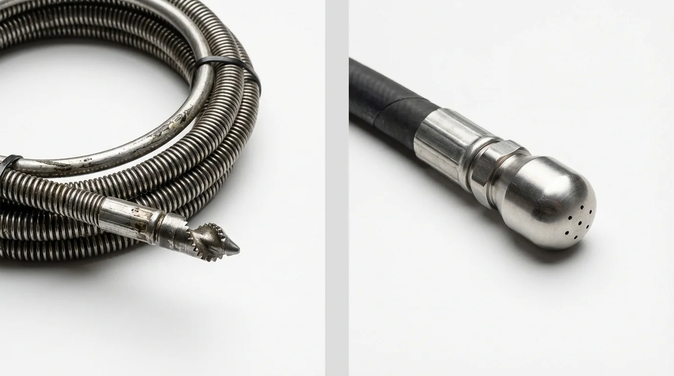 Drain snake cable and hydro jetting nozzle used for drain cleaning in Bement, IL