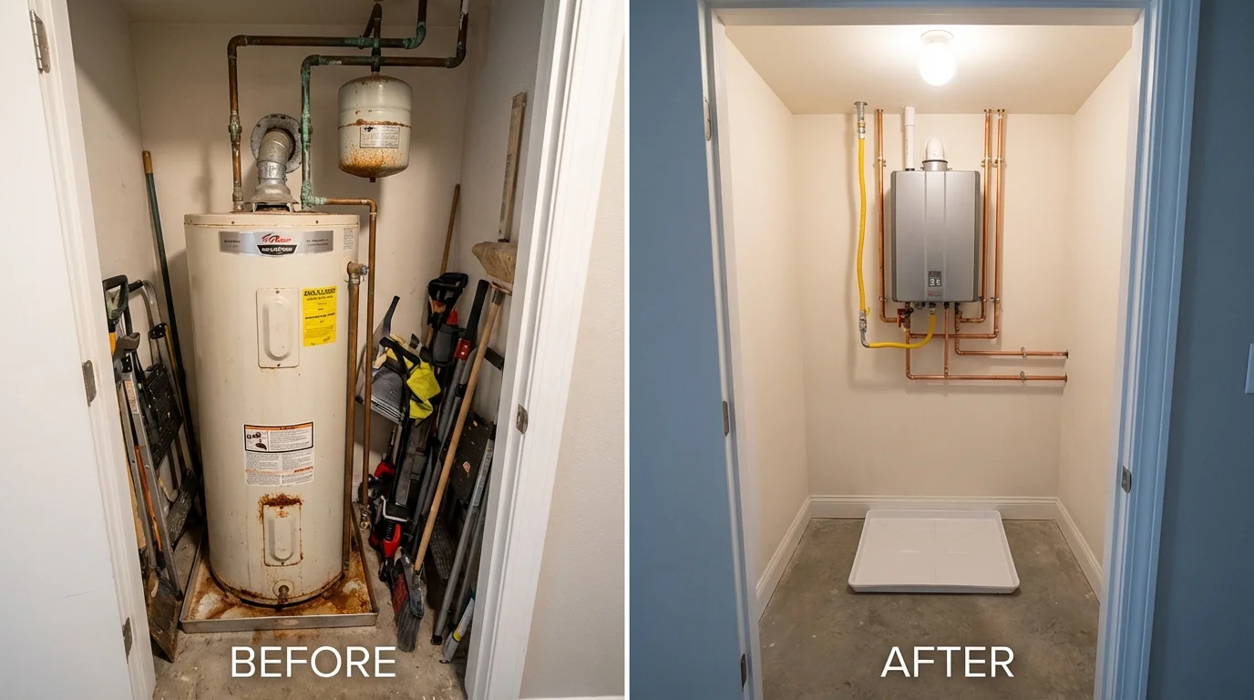 Tank water heater versus wall-mounted tankless unit comparison for Bement, IL homeowners